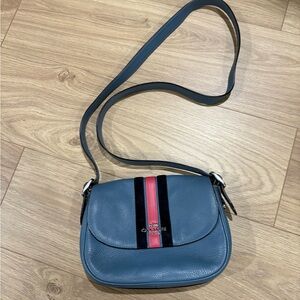 Coach Crossbody Bag in Blue with Pink Stripe
